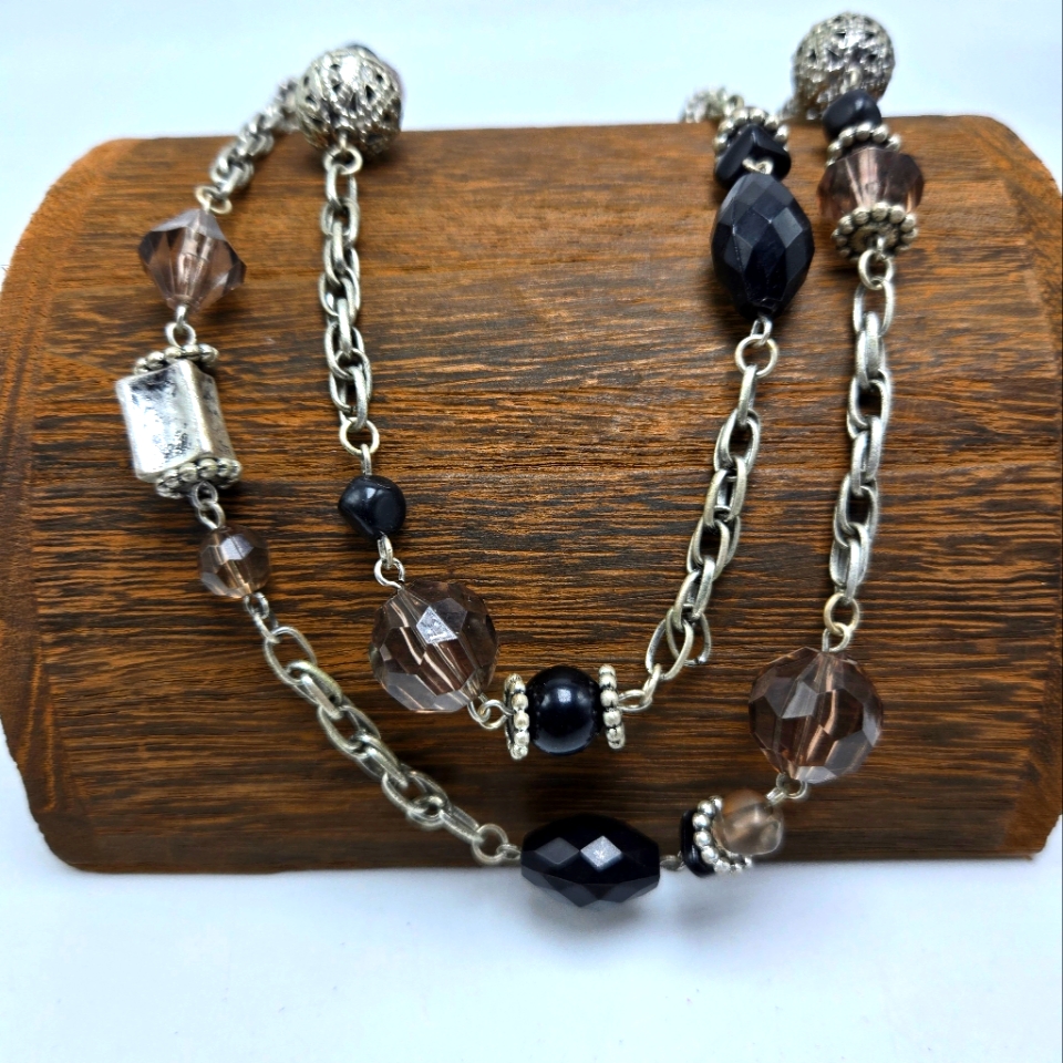 Modern Bijoux Terner Beaded Necklace Silver Tone Double Strand Adjustable 12$